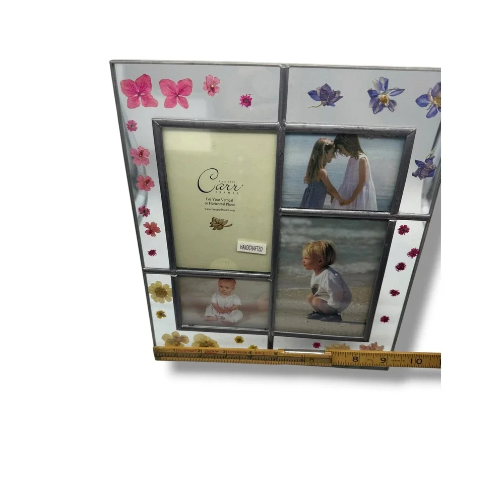 Vintage Carr Handcrafted Stained Glass Pressed Flower Collage Picture Frame